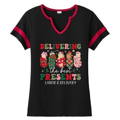 Delivering The Best Presents Labor Delivery Nurse Christmas Ladies Halftime Notch Neck Tee