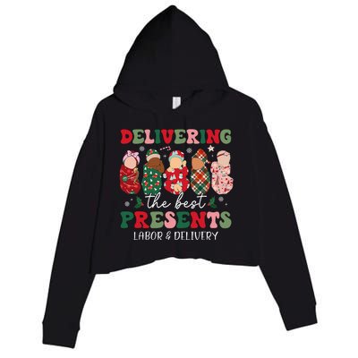 Delivering The Best Presents Labor Delivery Nurse Christmas Crop Fleece Hoodie