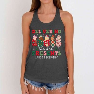 Delivering The Best Presents Labor Delivery Nurse Christmas Women's Knotted Racerback Tank