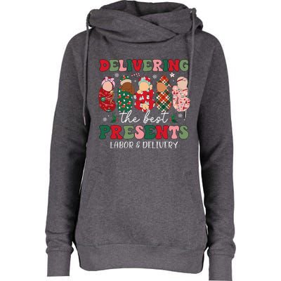 Delivering The Best Presents Labor Delivery Nurse Christmas Womens Funnel Neck Pullover Hood