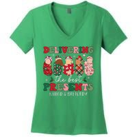 Delivering The Best Presents Labor Delivery Nurse Christmas Women's V-Neck T-Shirt