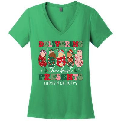 Delivering The Best Presents Labor Delivery Nurse Christmas Women's V-Neck T-Shirt