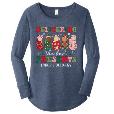 Delivering The Best Presents Labor Delivery Nurse Christmas Women's Perfect Tri Tunic Long Sleeve Shirt