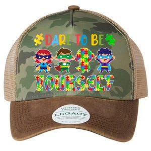 Dare To Be Yours Autism Awareness Superheroes Gift Legacy Tie Dye Trucker Hat