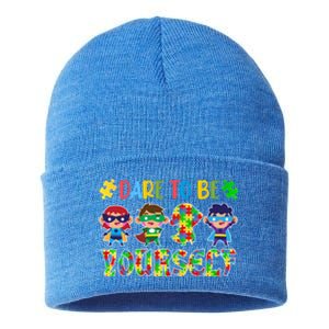 Dare To Be Yours Autism Awareness Superheroes Gift Sustainable Knit Beanie