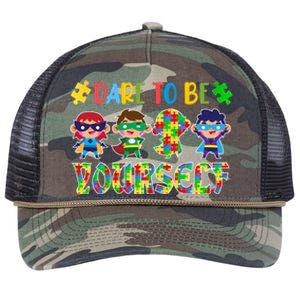 Dare To Be Yours Autism Awareness Superheroes Gift Retro Rope Trucker Hat Cap