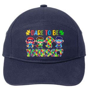 Dare To Be Yours Autism Awareness Superheroes Gift 7-Panel Snapback Hat