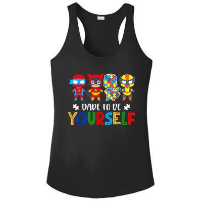 Dare To Be Yours Autism Awareness Superheroes Cool Gift Ladies PosiCharge Competitor Racerback Tank