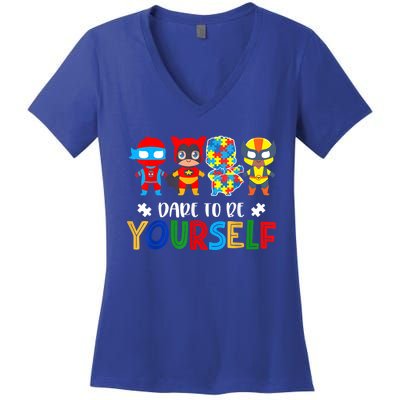 Dare To Be Yours Autism Awareness Superheroes Cool Gift Women's V-Neck T-Shirt