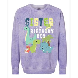 Dinosaurs Theme Birthday Sister Of The Birthday Boy Dinosaur Colorblast Crewneck Sweatshirt