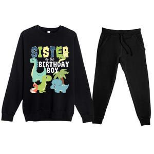 Dinosaurs Theme Birthday Sister Of The Birthday Boy Dinosaur Premium Crewneck Sweatsuit Set