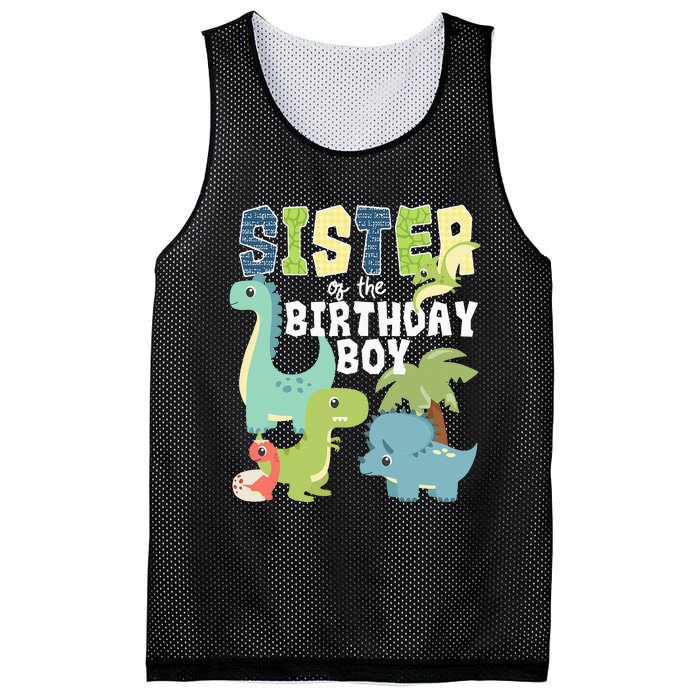 Dinosaurs Theme Birthday Sister Of The Birthday Boy Dinosaur Mesh Reversible Basketball Jersey Tank