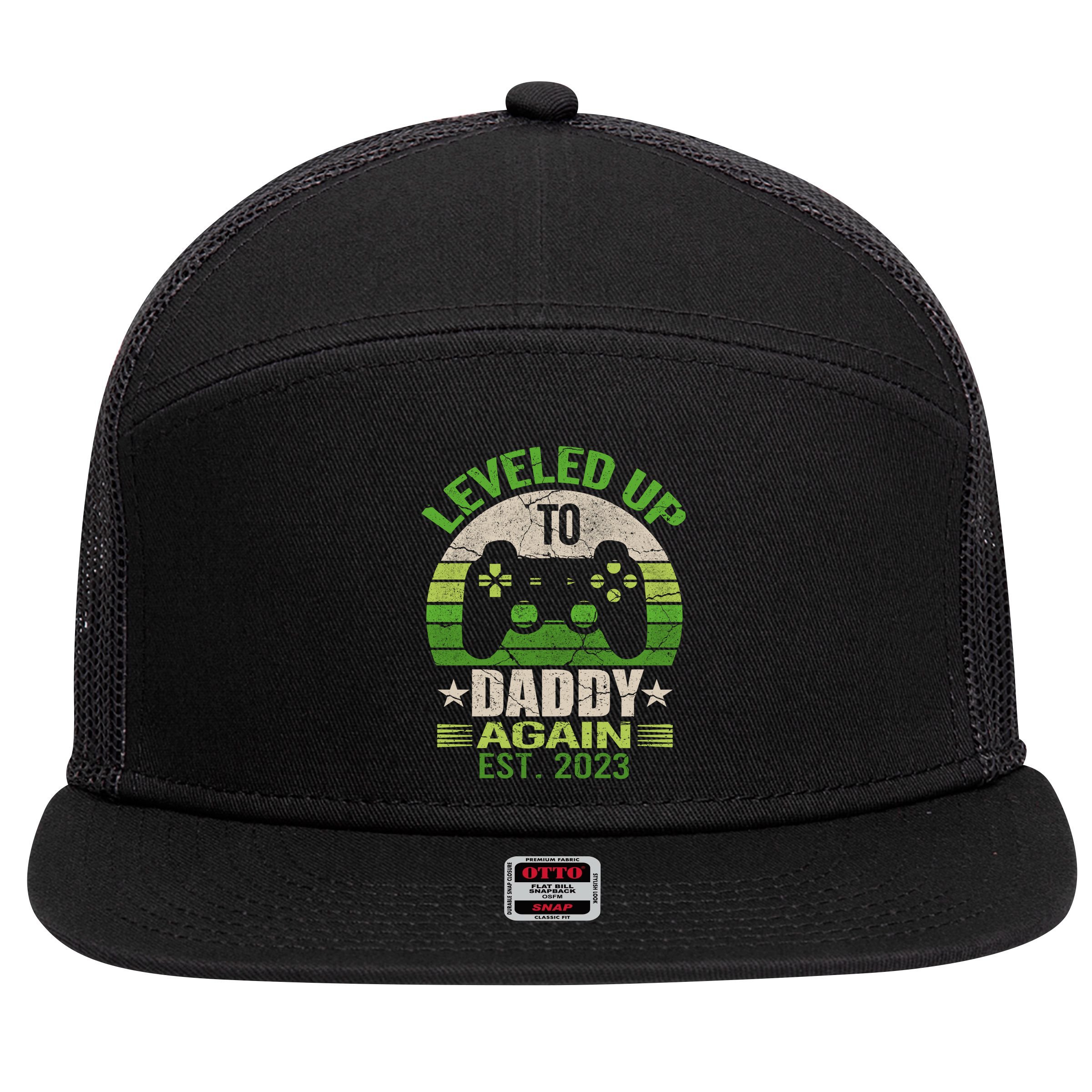 Daddy To Be Again Leveled Up To Daddy Gift Cute Gift 7 Panel Mesh Trucker Snapback Hat