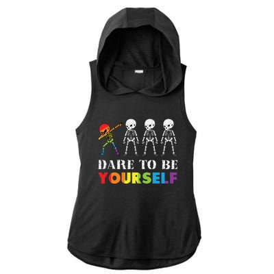 Dare To Be Yourself Halloween Costume Rainbow Skeleton Ladies PosiCharge Tri-Blend Wicking Draft Hoodie Tank