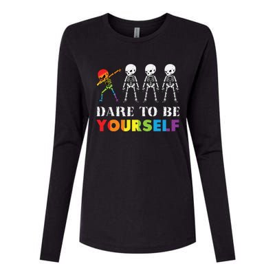 Dare To Be Yourself Halloween Costume Rainbow Skeleton Womens Cotton Relaxed Long Sleeve T-Shirt