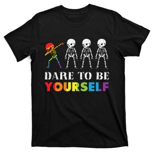 Dare To Be Yourself Halloween Costume Rainbow Skeleton T-Shirt