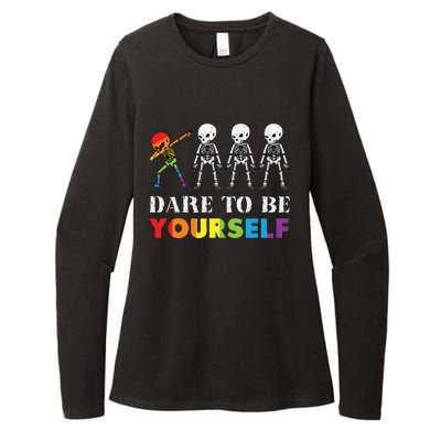 Dare To Be Yourself Halloween Costume Rainbow Skeleton Womens CVC Long Sleeve Shirt