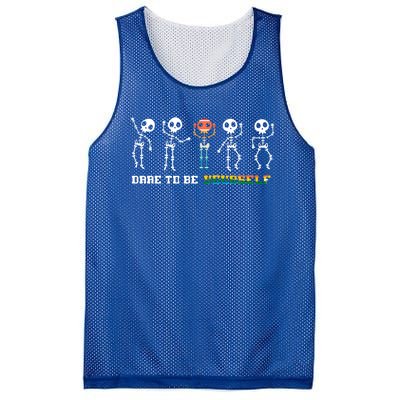 Dare To Be Yours Be Different Lgbt Pride Skeleton Skull Great Gift Mesh Reversible Basketball Jersey Tank