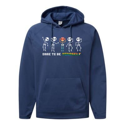 Dare To Be Yours Be Different Lgbt Pride Skeleton Skull Great Gift Performance Fleece Hoodie