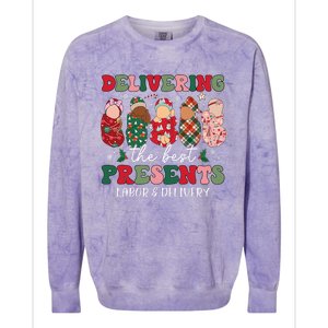 Delivering The Best Presents Labor Delivery Nurse Christmas Colorblast Crewneck Sweatshirt