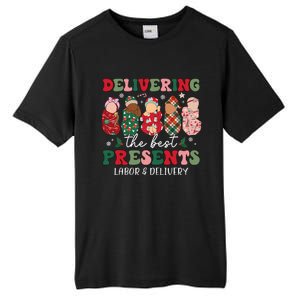 Delivering The Best Presents Labor Delivery Nurse Christmas Tall Fusion ChromaSoft Performance T-Shirt