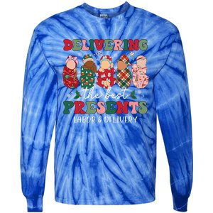 Delivering The Best Presents Labor Delivery Nurse Christmas Tie-Dye Long Sleeve Shirt