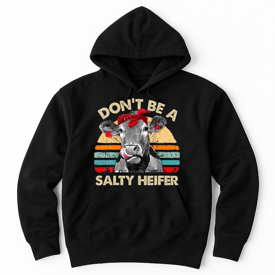 Don T Be A Salty Heifer Cows Lover Gift Vintage Farm Hoodie