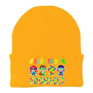 Dare To Be Yourself Autism Awareness Superheroes Cute Gift Knit Cap Winter Beanie