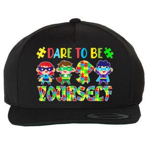 Dare To Be Yourself Autism Awareness Superheroes Cute Gift Wool Snapback Cap