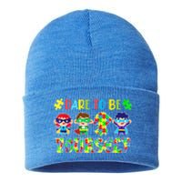 Dare To Be Yourself Autism Awareness Superheroes Cute Gift Sustainable Knit Beanie