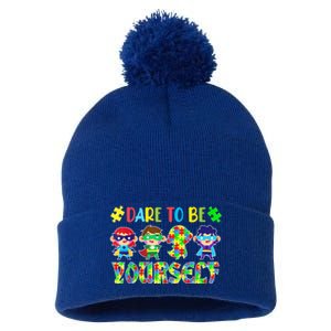 Dare To Be Yourself Autism Awareness Superheroes Cute Gift Pom Pom 12in Knit Beanie