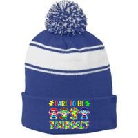 Dare To Be Yourself Autism Awareness Superheroes Cute Gift Stripe Pom Pom Beanie