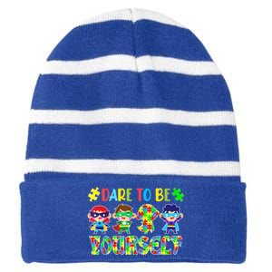 Dare To Be Yourself Autism Awareness Superheroes Cute Gift Striped Beanie with Solid Band