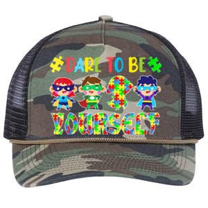 Dare To Be Yourself Autism Awareness Superheroes Cute Gift Retro Rope Trucker Hat Cap