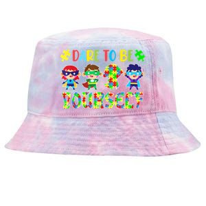 Dare To Be Yourself Autism Awareness Superheroes Cute Gift Tie-Dyed Bucket Hat