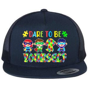 Dare To Be Yourself Autism Awareness Superheroes Cute Gift Flat Bill Trucker Hat