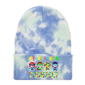 Dare To Be Yourself Autism Awareness Superheroes Cute Gift Tie Dye 12in Knit Beanie