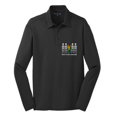 Dare To Be Yours Color Skeleton Dabbing Meaningful Gift Silk Touch Performance Long Sleeve Polo