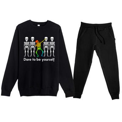 Dare To Be Yours Color Skeleton Dabbing Meaningful Gift Premium Crewneck Sweatsuit Set