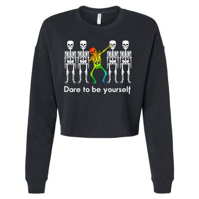 Dare To Be Yours Color Skeleton Dabbing Meaningful Gift Cropped Pullover Crew