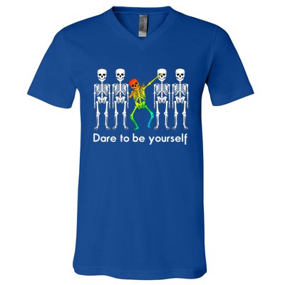 Dare To Be Yours Color Skeleton Dabbing Meaningful Gift V-Neck T-Shirt