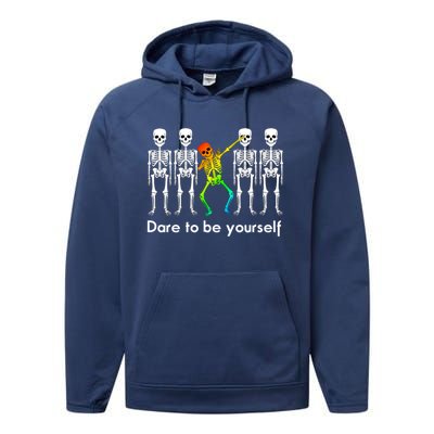 Dare To Be Yours Color Skeleton Dabbing Meaningful Gift Performance Fleece Hoodie