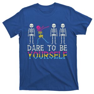 Dare To Be Yourself Skeleton Dab Pansexual Pan Pride Flag Cute Gift T-Shirt