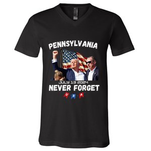 Donald Trump Butler Pennsylvania Never Forget V-Neck T-Shirt