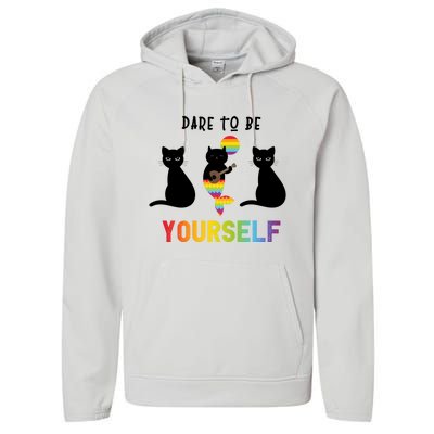 Dare To Be Yours Cute Lgbt Pride Cat Mermaid Funny Great Gift Performance Fleece Hoodie