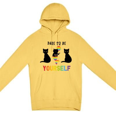 Dare To Be Yours Cute Lgbt Pride Cat Mermaid Funny Great Gift Premium Pullover Hoodie