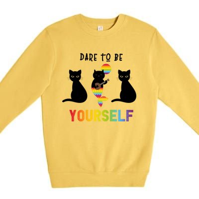 Dare To Be Yours Cute Lgbt Pride Cat Mermaid Funny Great Gift Premium Crewneck Sweatshirt