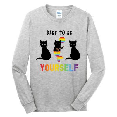 Dare To Be Yours Cute Lgbt Pride Cat Mermaid Funny Great Gift Tall Long Sleeve T-Shirt