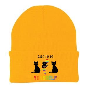 Dare To Be Yours Cute Lgbt Pride Cat Mermaid Funny Great Gift Knit Cap Winter Beanie