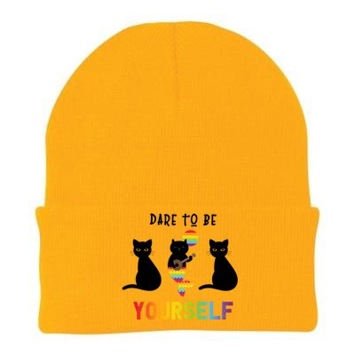 Dare To Be Yours Cute Lgbt Pride Cat Mermaid Funny Great Gift Knit Cap Winter Beanie